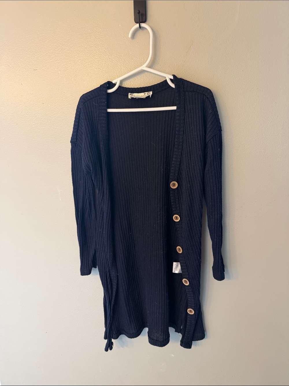 Knitworks Navy Blue Ribbed Button-Front Kids Cardigan